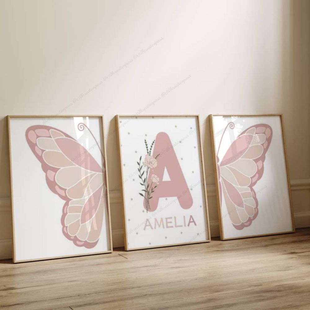 Affiche papillon chambre bébé fille