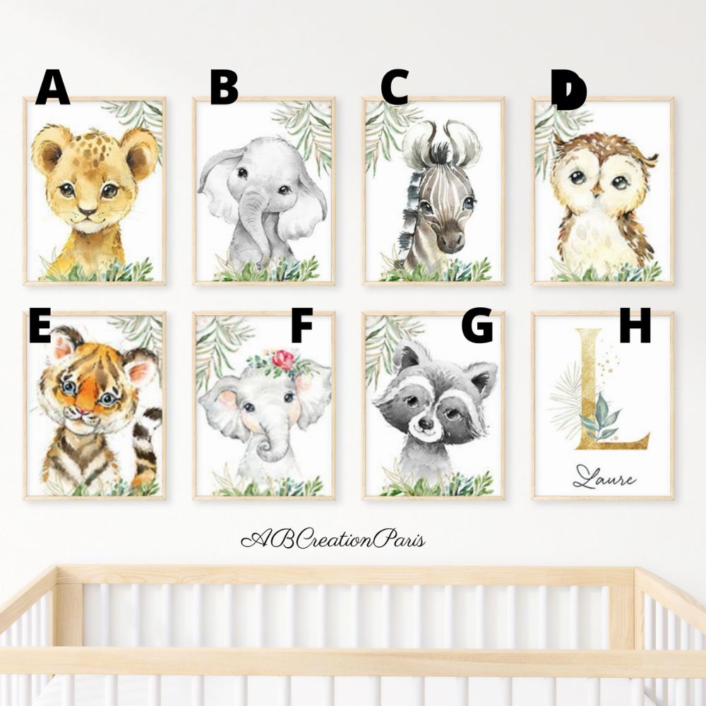 Kinderzimmer-Dekoration Waldtiere – Personalisierbare Poster