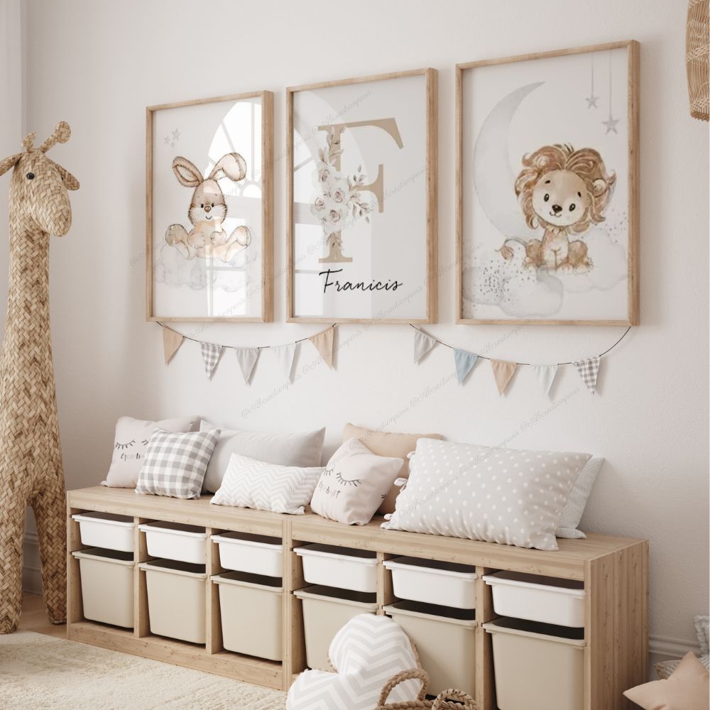 affiche chambre bébé avec animaux et nuage -