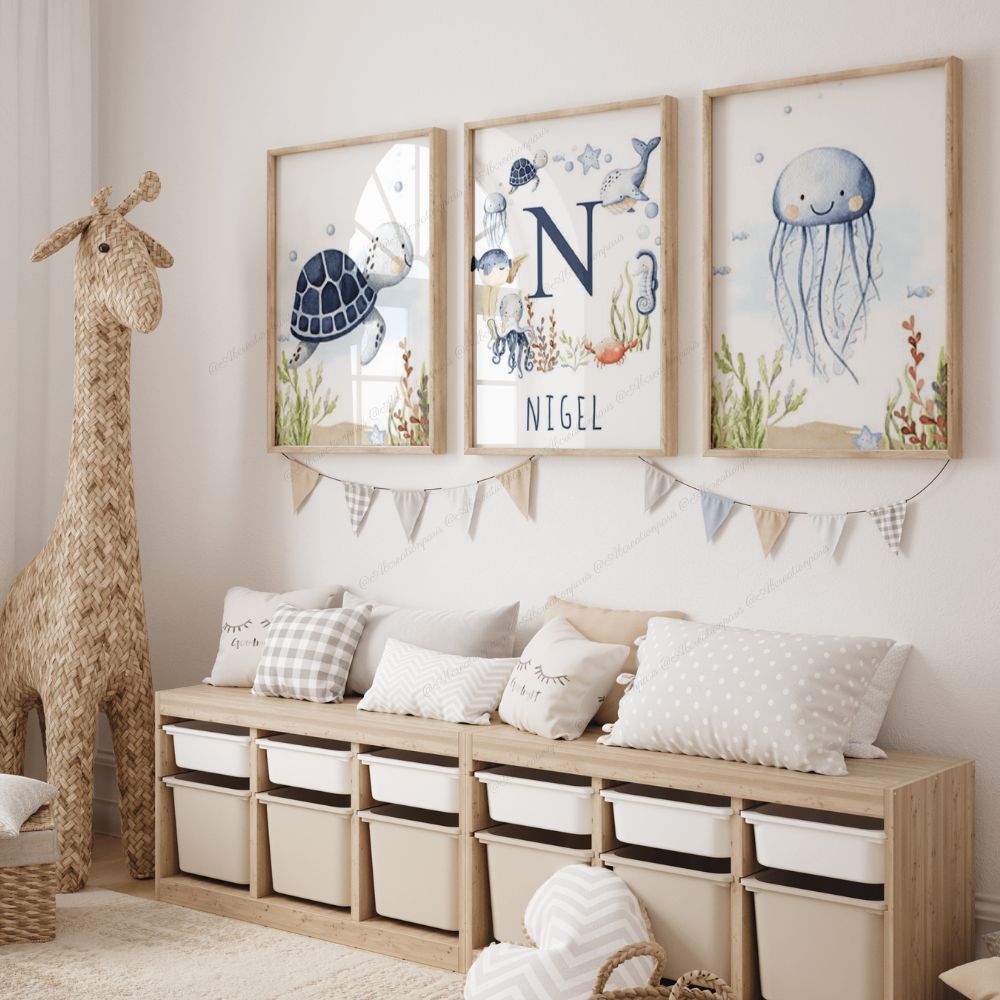trio d'affiche sur le theme de la mer pour une décoration chambre bébé