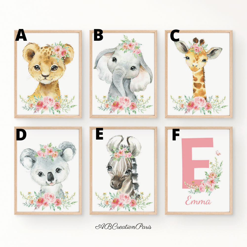 illustration animaux pour decoration murale chambre fille