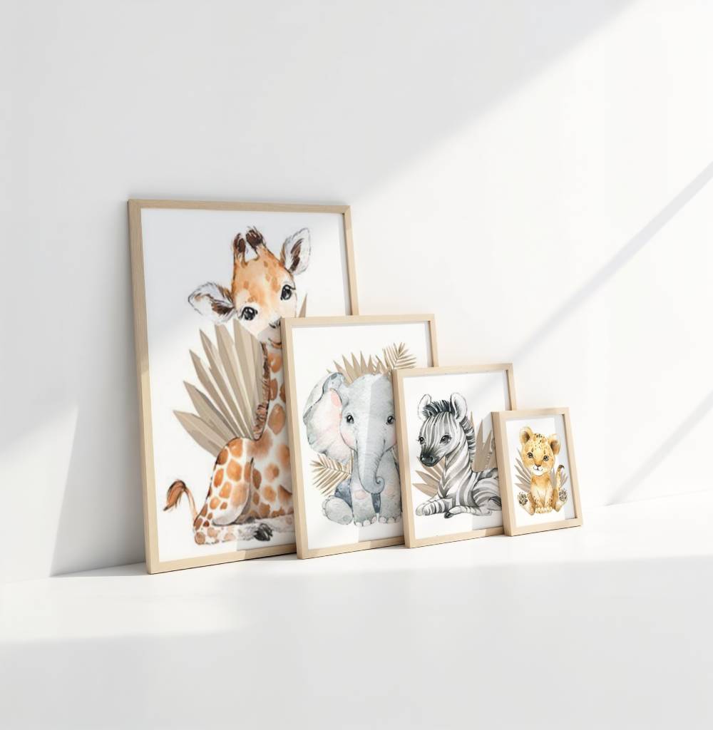 tableau murale chambre bébé animaux de la jungle. Chambre mixte fille ou garcon
