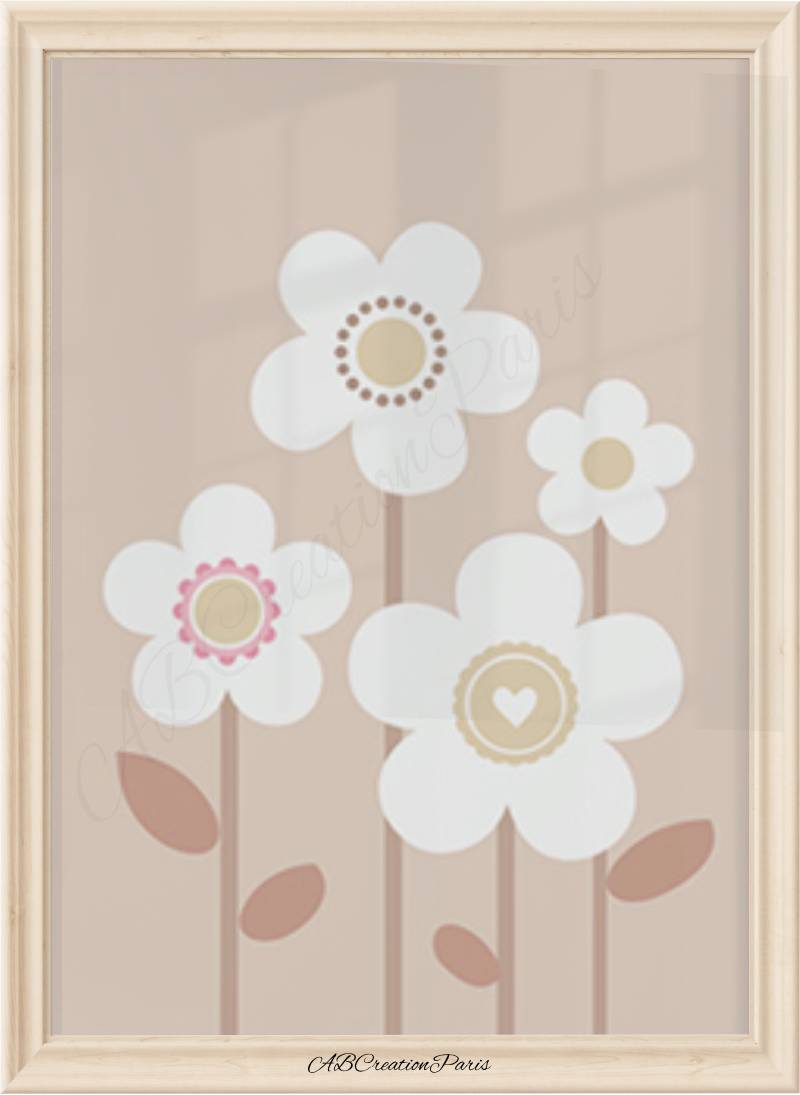 affiche chambre bebe fille beige thème fleur