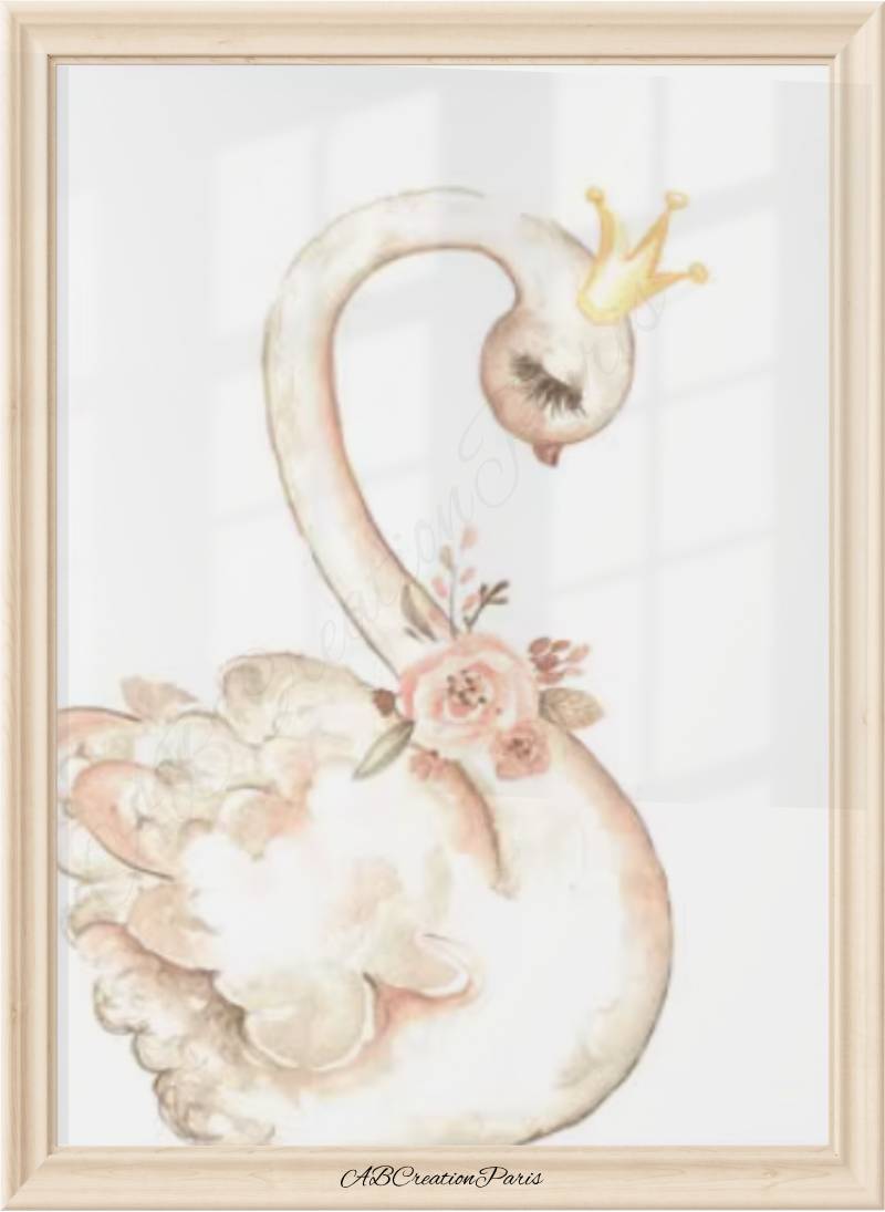 affiche cygne et coucoune en aquarelle pour chambre bébé fille