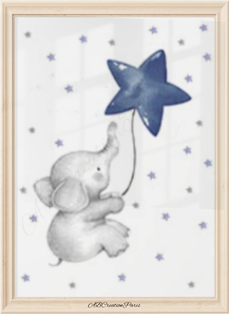 poster elephant chambre bebe bleu