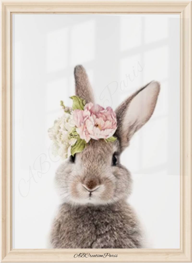 decoration murale chambre bebe fille theme lapin - affiche lapin de face