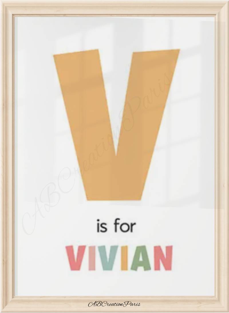 Affiche prénom personnalisé couleur jaune prénom