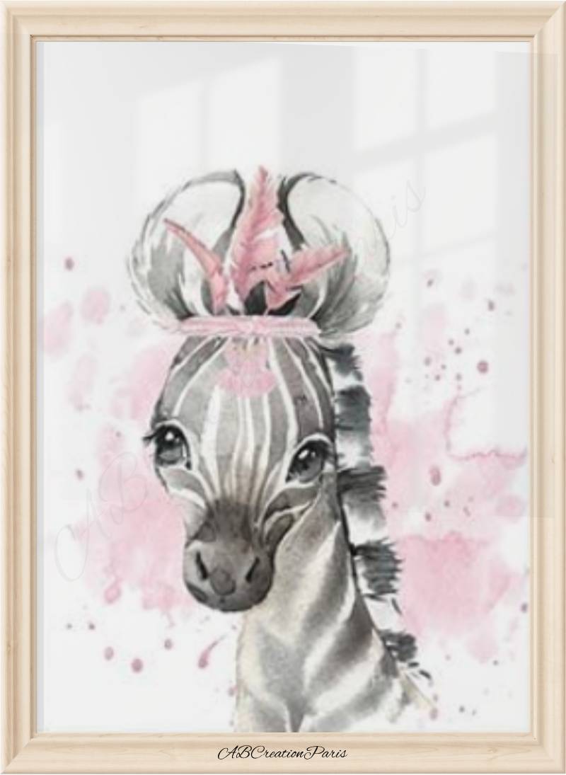 affiche zebre fond rose pour chambre bebe fille