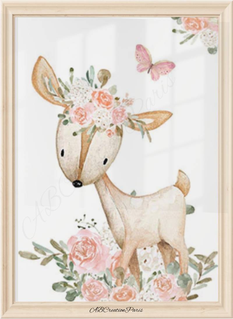 affiche biche et couronne de fleurs