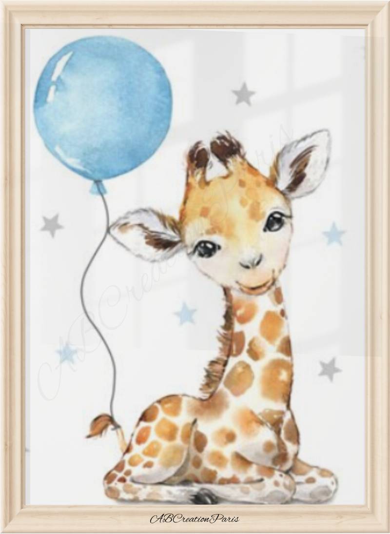 affiche girafe chambre bebe avec ballon bleu