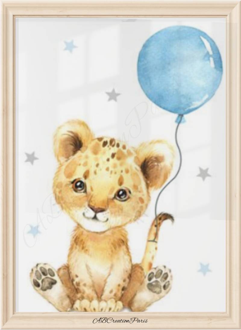 affiche lion chambre bebe avec ballon bleu