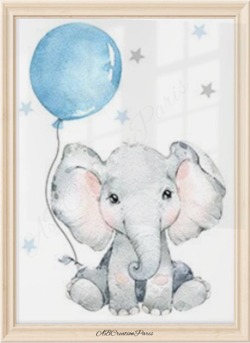 affiche éléphant chambre bebe avec ballon bleu