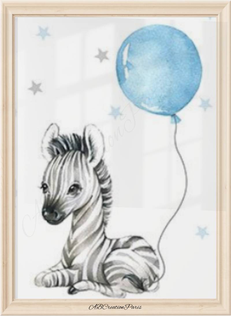 affiche zèbre chambre bebe avec ballon bleu
