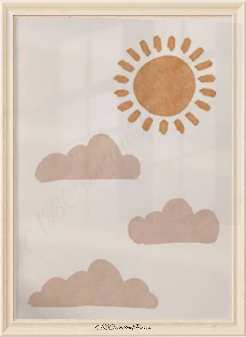 illustration d'un soleil et de nuage au couleur terracotta