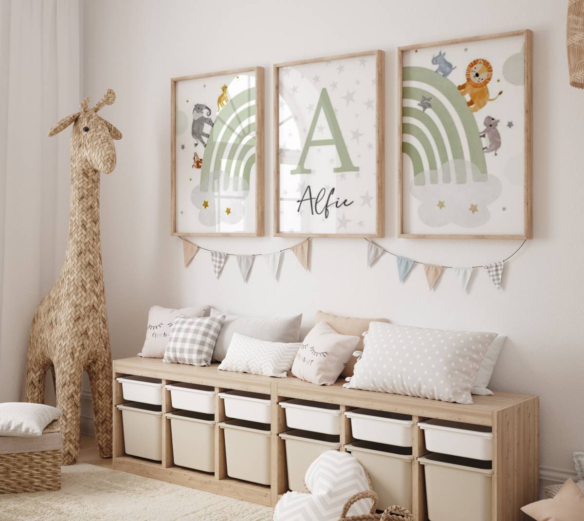 Déco arc en ciel vert et animaux