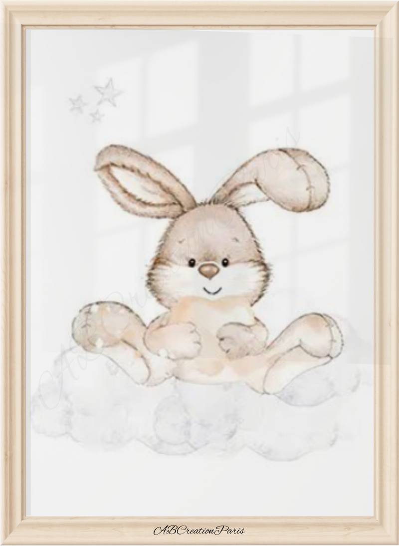 affiche d'un petit lapin en decoration chambre bebe neutre