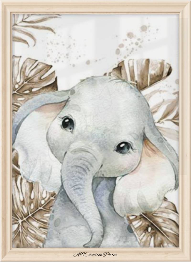 poster éléphant bébé garçon savane ocre pour décoration murale douce et neutre