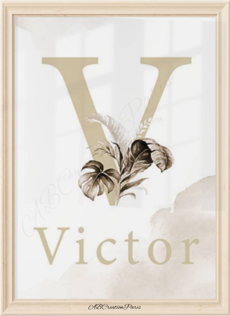 affiche initiale personnalisée pour chambre bébé garçon style jungle chic