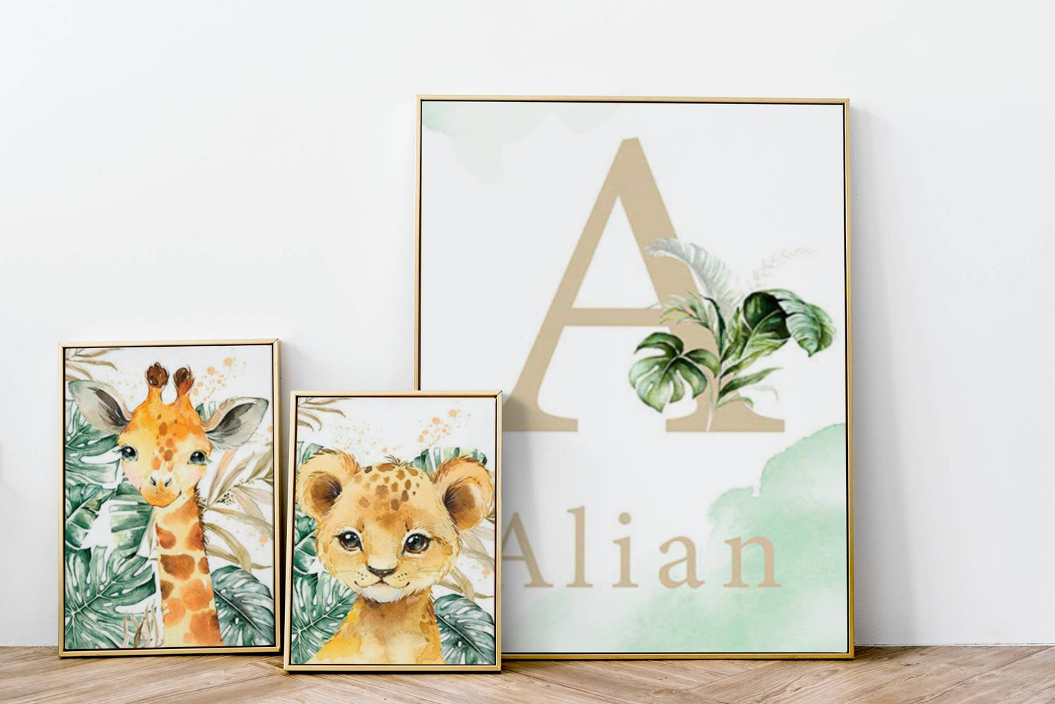 Animaux de la savane et affiche initiale personnalisé. Idée de cadeau garcon