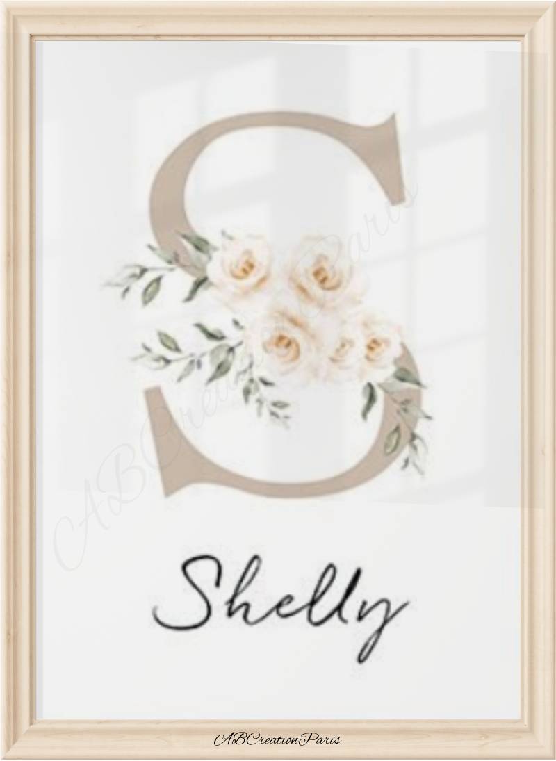 Affiche personnalisée avec initiale et prénom floral - décoration murale chambre bébé fille