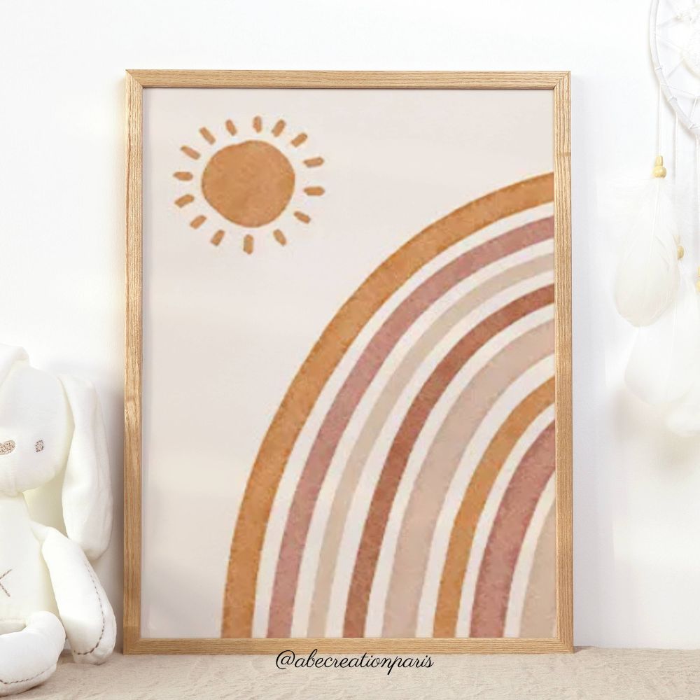 affiche avec un petit soleil et une moitié d'arc en ciel
