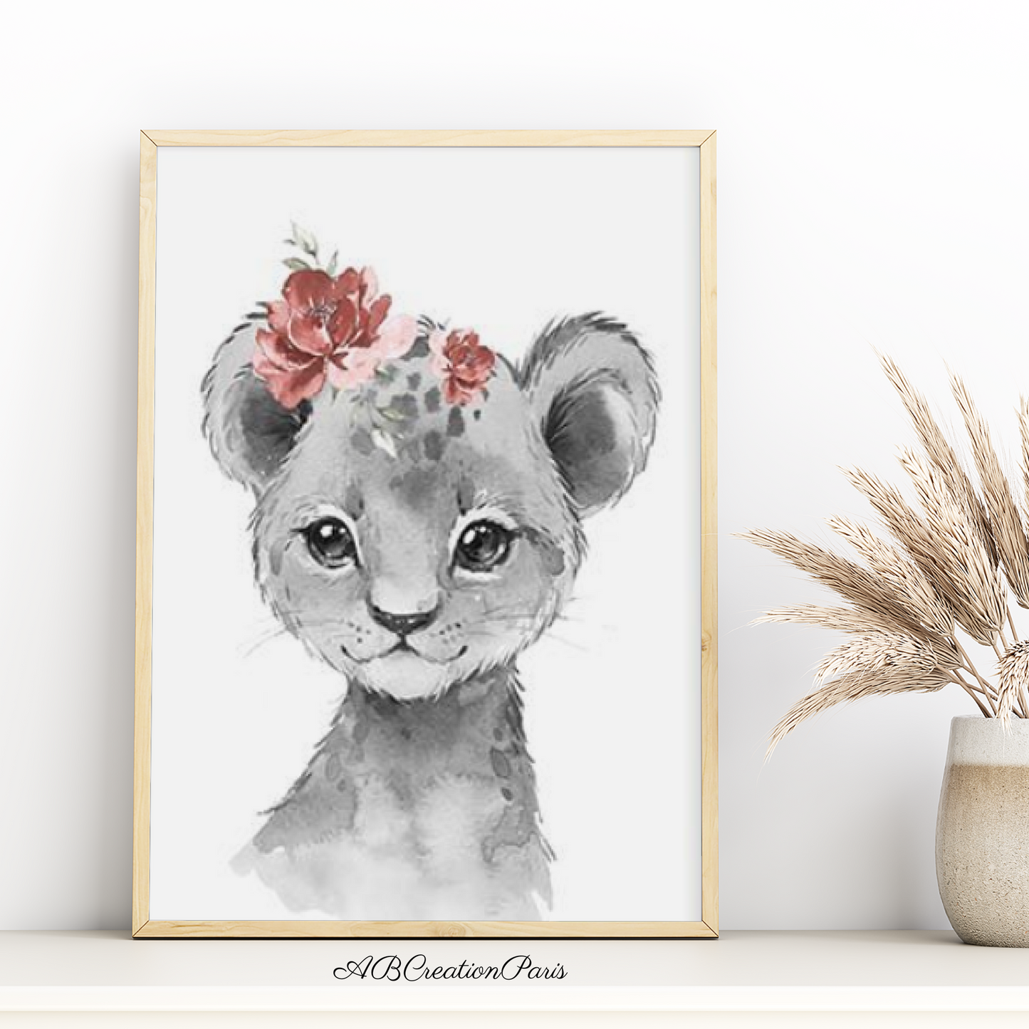 affiche lion fleur rouge