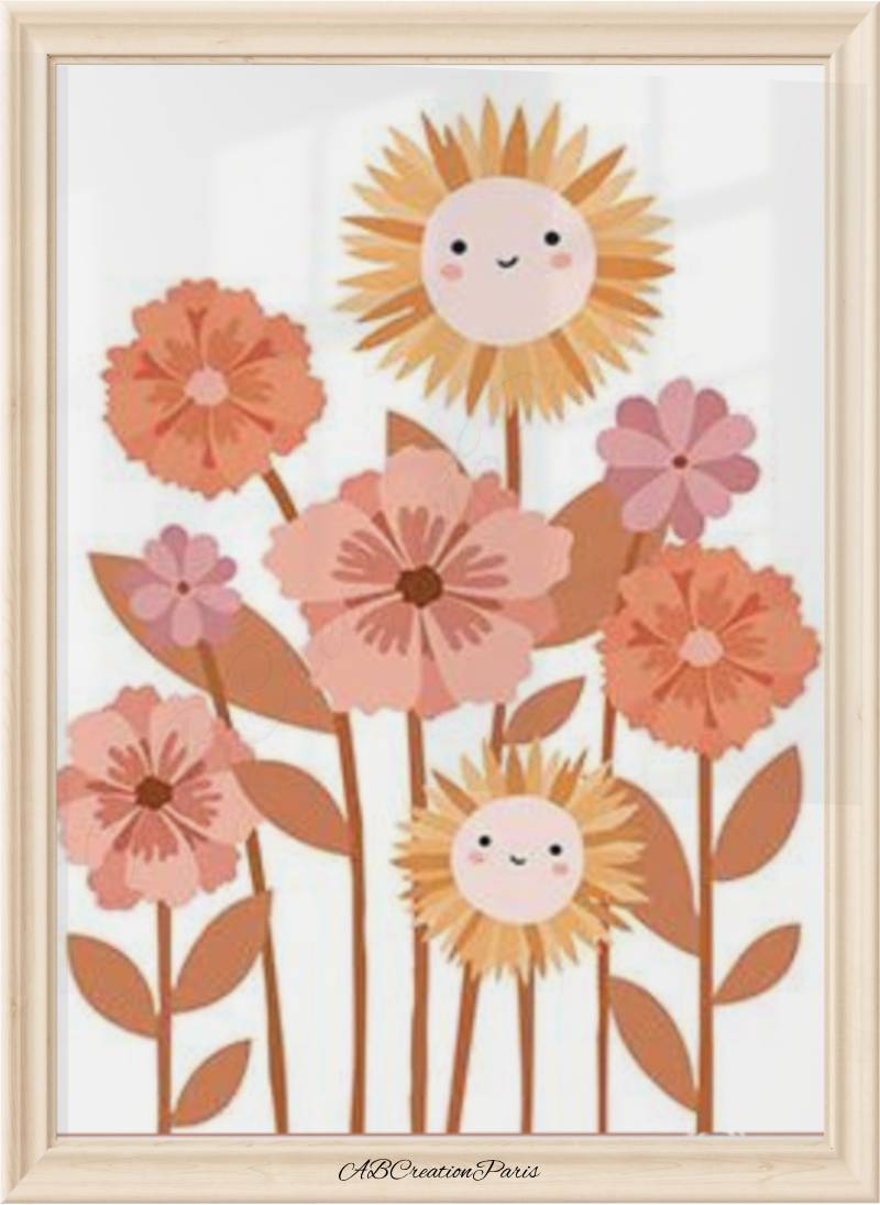 affiche fleurs terracotta pour chambre fille  