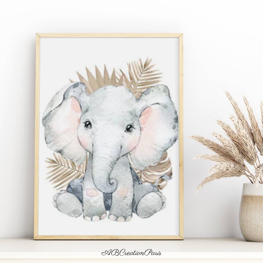 affiche éléphant chambre bébé thème savane