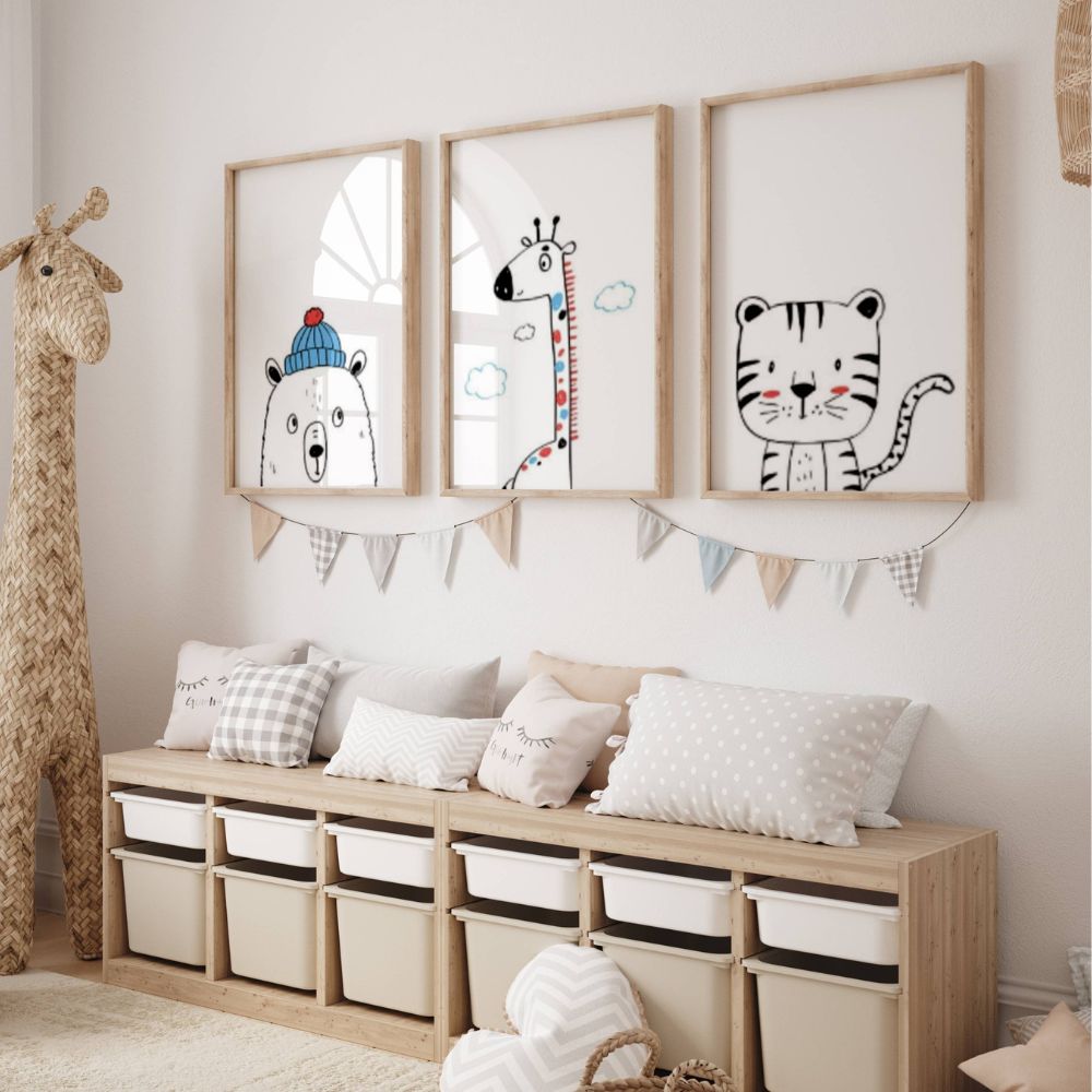 Affiche animaux minimaliste. Décoration salle de jeux 
