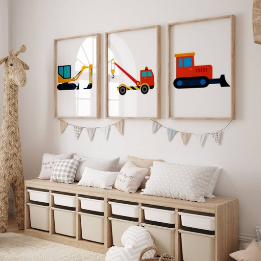 Affiche voiture de chantier. Décoration chambre enfant ou salle de jeux 
