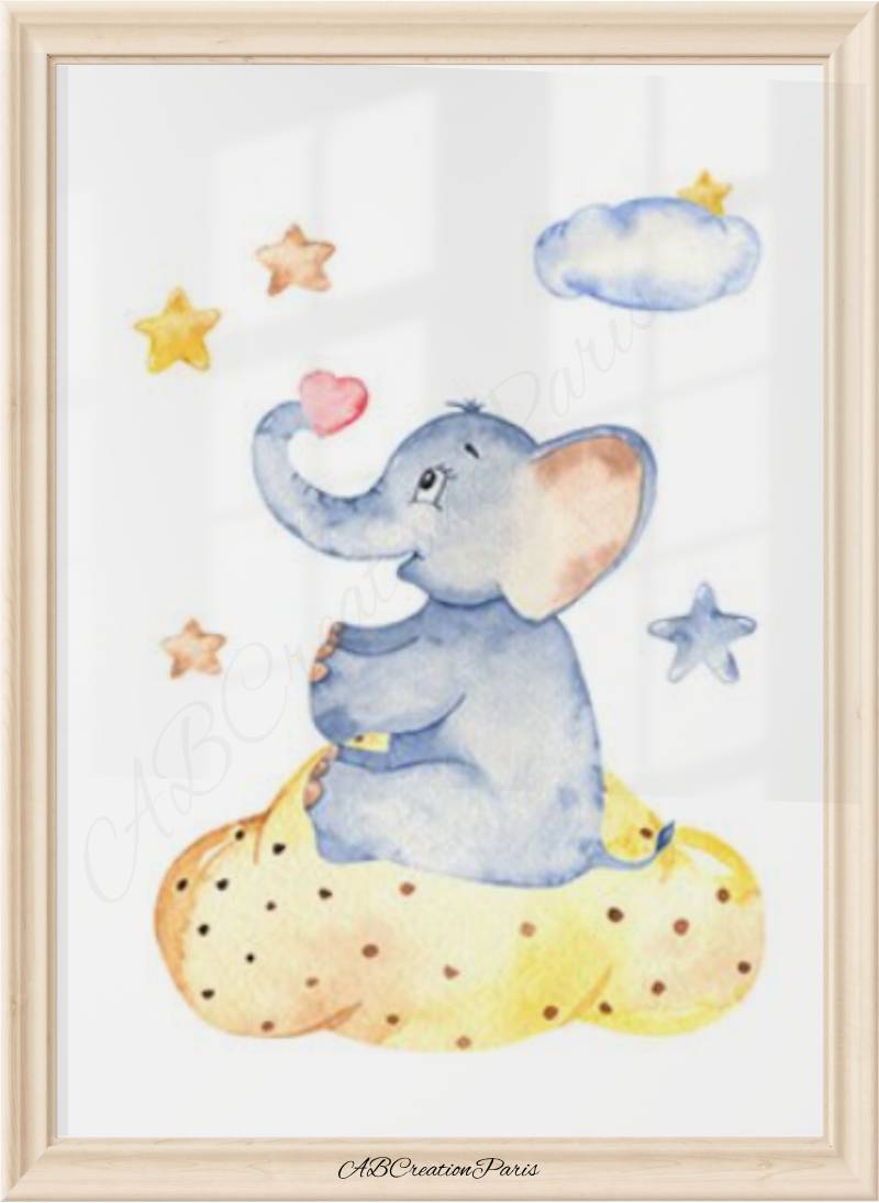 Wandposter Elefant - Personalisiertes Babyzimmer für Jungen