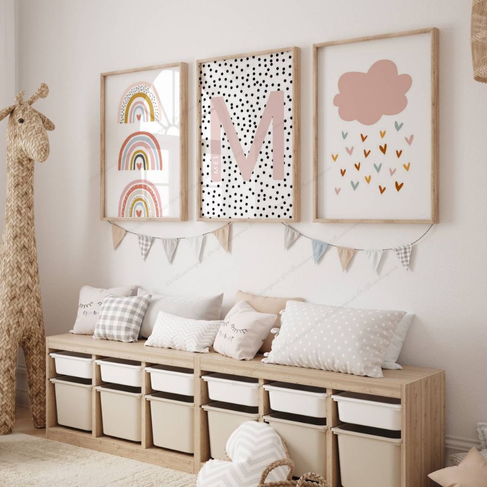 set 3 affiches déco chambre bébé fille 