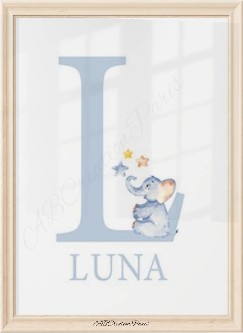 Wandposter Elefant - Personalisiertes Babyzimmer für Jungen