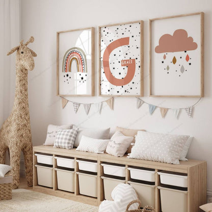 lot de 3 affiches thème nuage arc-en-ciel pour décoration chambre bébé