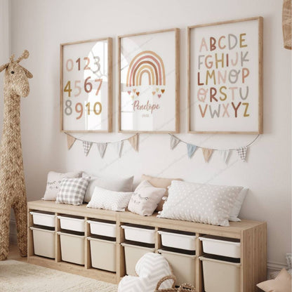 affiche éducative chambre fille - alphabet et nombre pastelle 