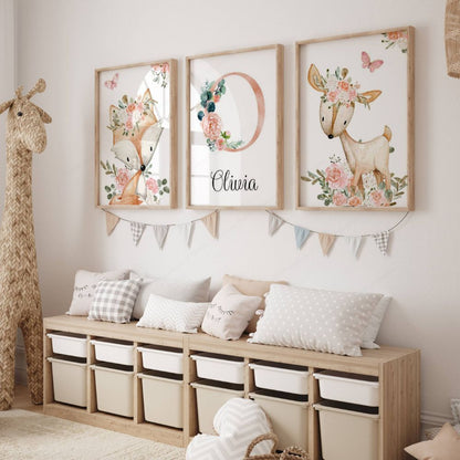 set de 3 affiches animaux de la foret, affiche personnalisée 