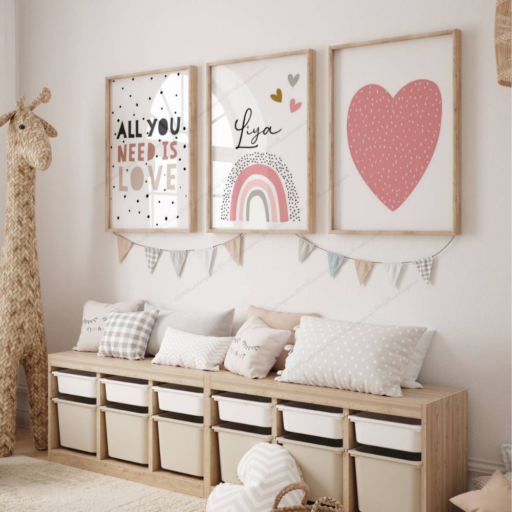 set 3 affiche déco chambre bébé fille