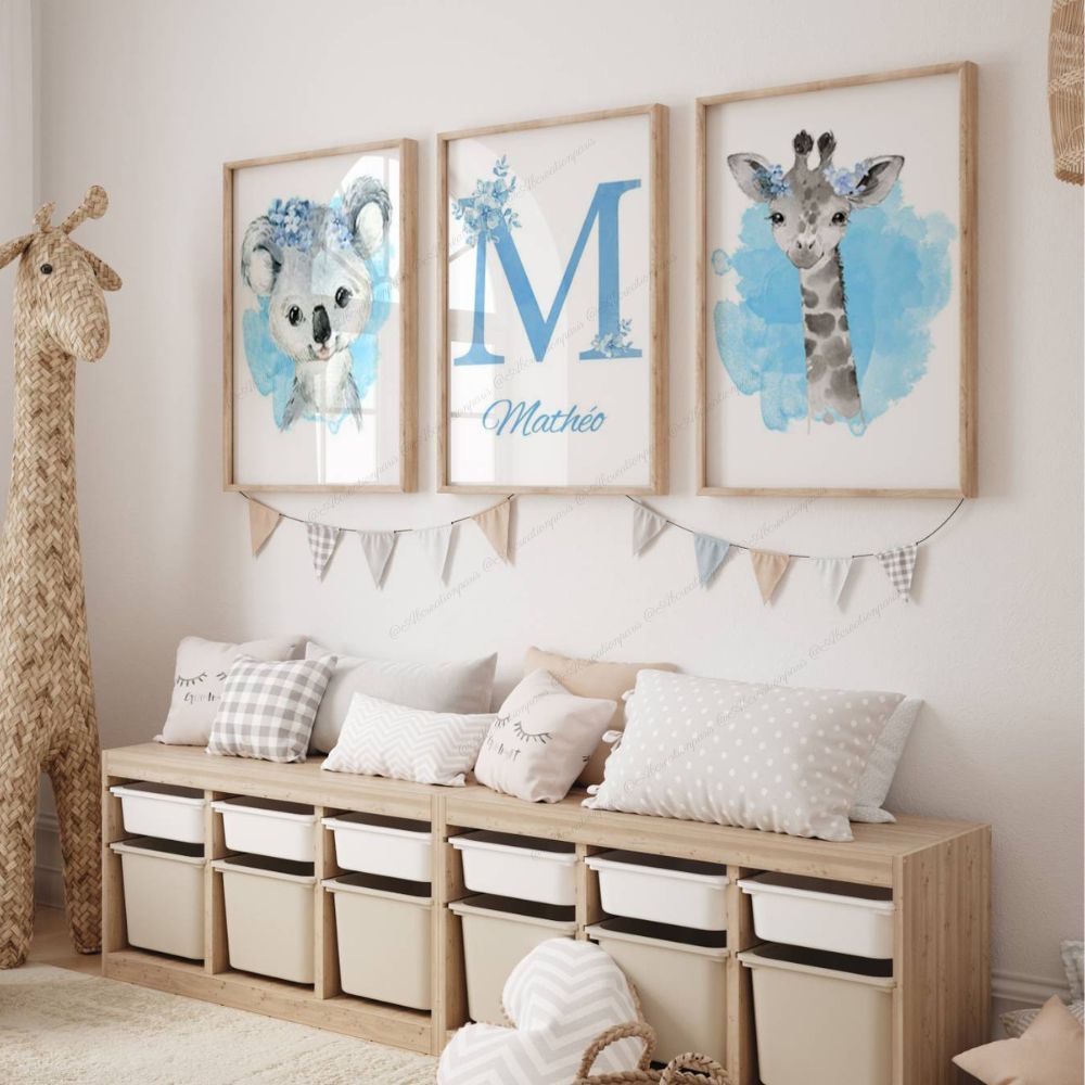 decoration chambre bleu animaux bleu 