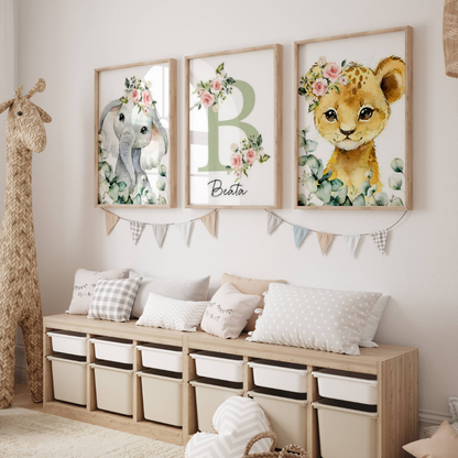 Affiche chambre bébé fille savane et affiche initiale