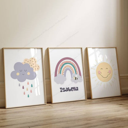 Affiches minimalistes arc en soleil avec soleil et nuage 