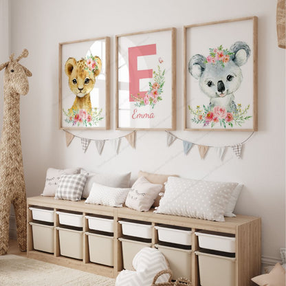 Décoration animaux de la jungle. Chambre bébé fille personnalisée
