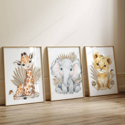 Décoration chambre enfant. Affiche bébé animaux et feuille d'or