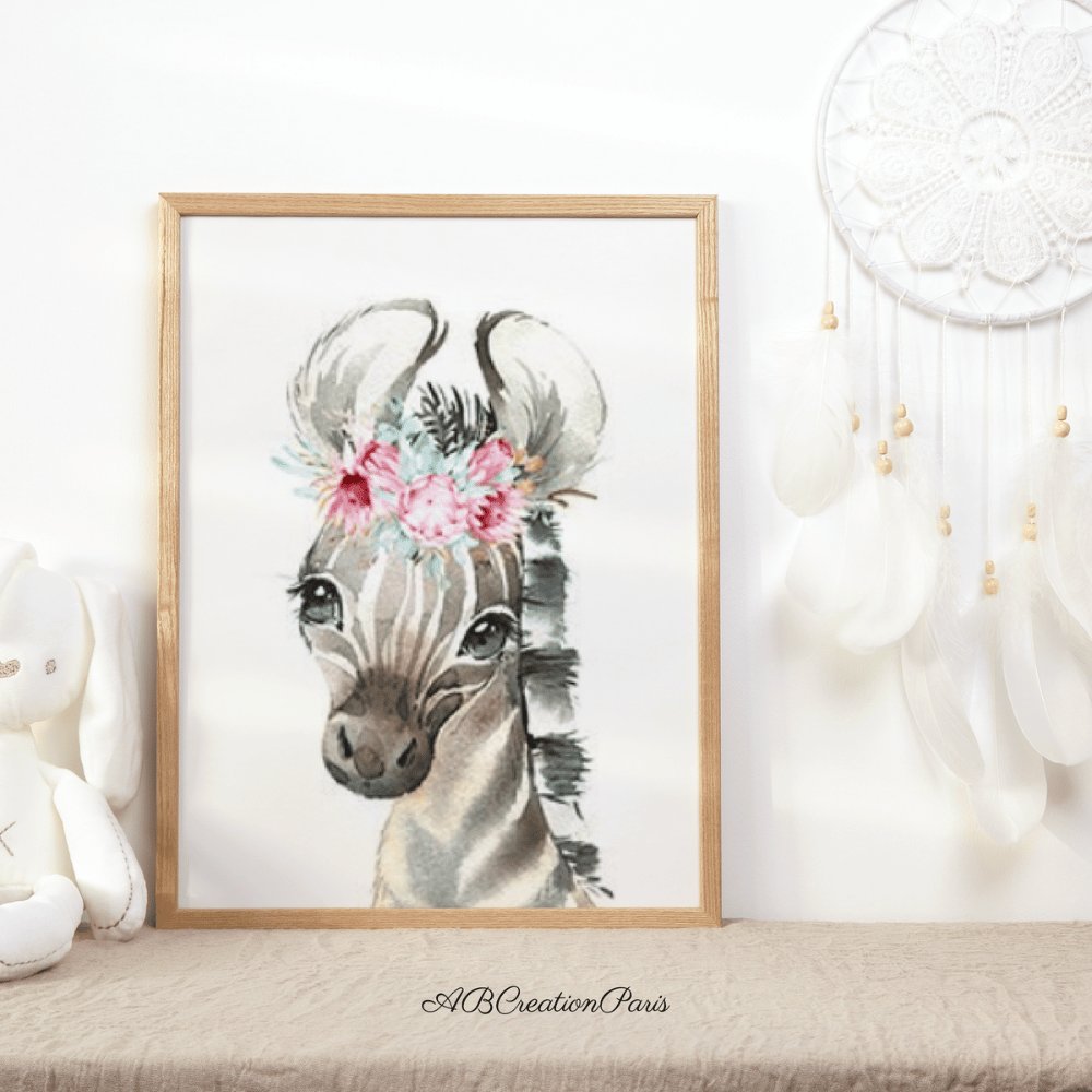 affiche zebre chambre fille couronne fleur