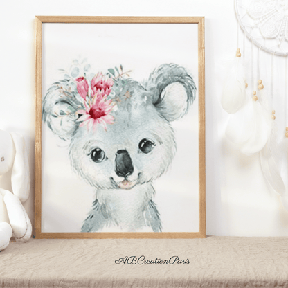 affiche panda chambre fille couronne fleur