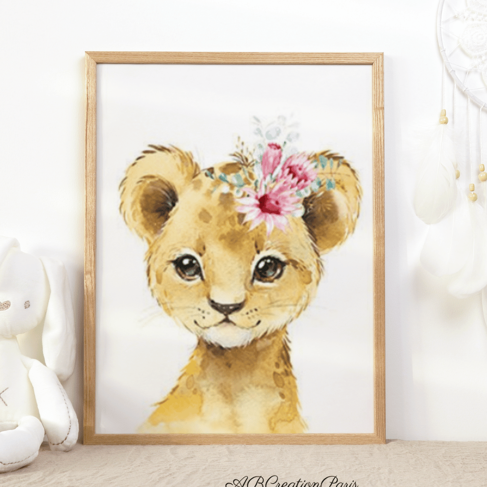 affiche chambre fille lion avec une couronne