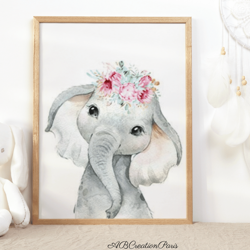 affiche elephant chambre fille courone fleur