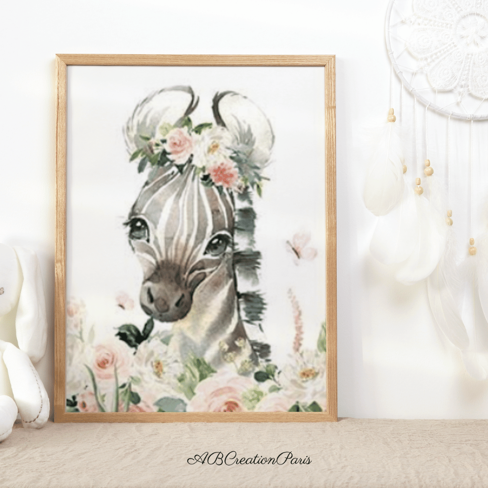 affiche zebre chambre fille fleur