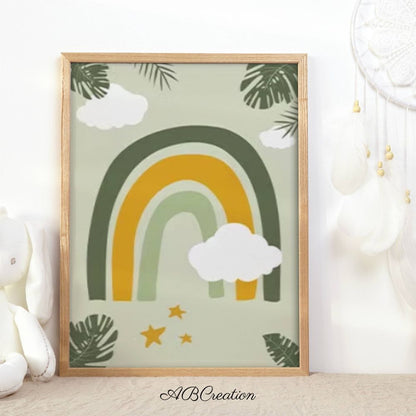 Affiche arc en ciel pour déco chambre verte 