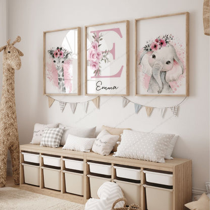 lot de 3 affiches animaux de la savane chambre bébé fille
