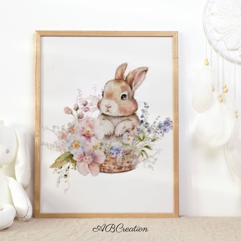 Affiche lapin pour déco murale chambre bébé nature 